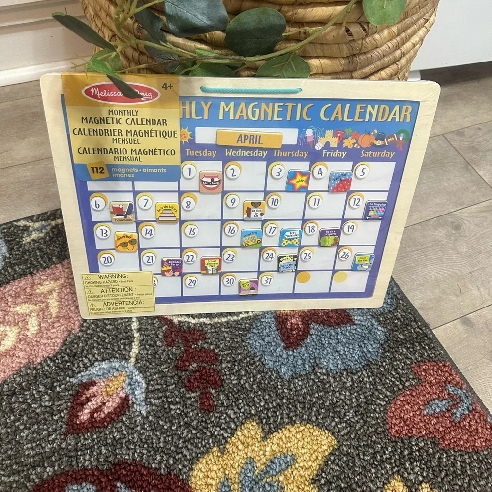 New Melissa & Doug LARGE Colorful Magnetic Calendar Wood Wall Hang 112 Magnets